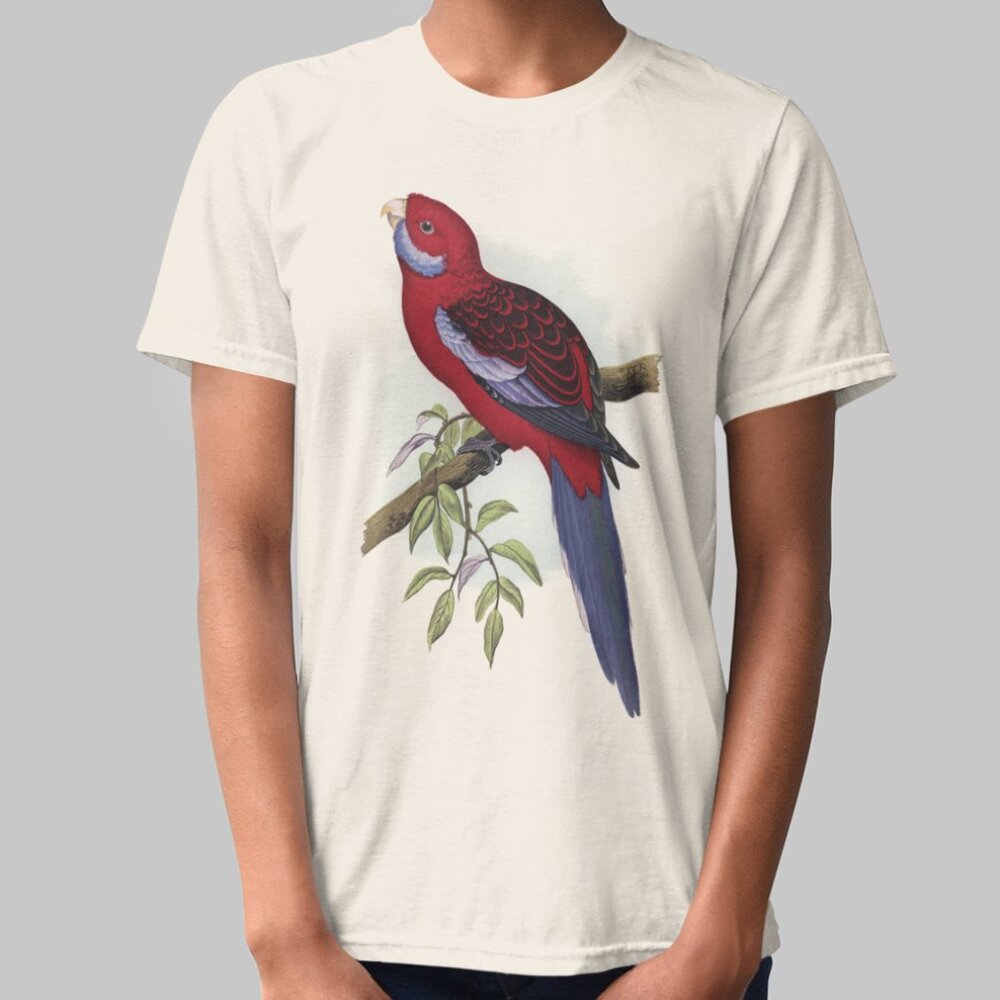 Crimson Rosella Vintage Parrot Print Short Sleeve Graphic Tee T-shirt S M L XL